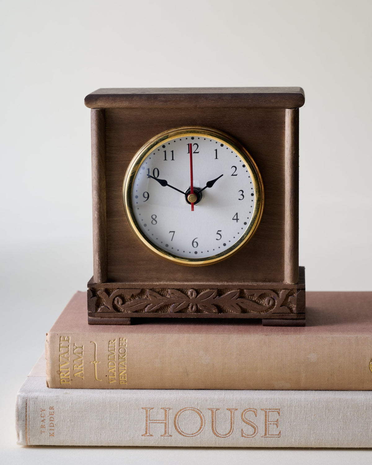 Mavelle Antiqued Carved Wood Mantel Clock decorative accent - Detail View