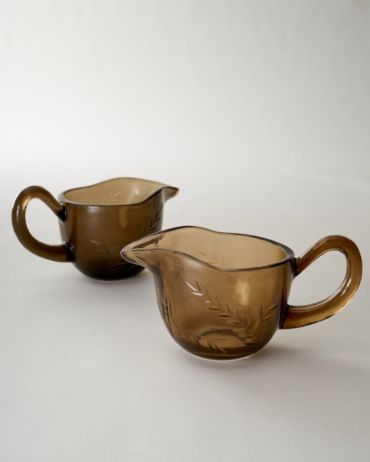 Mavelle Brown Etched Glass Gravy Boat serving piece - Styled in Room