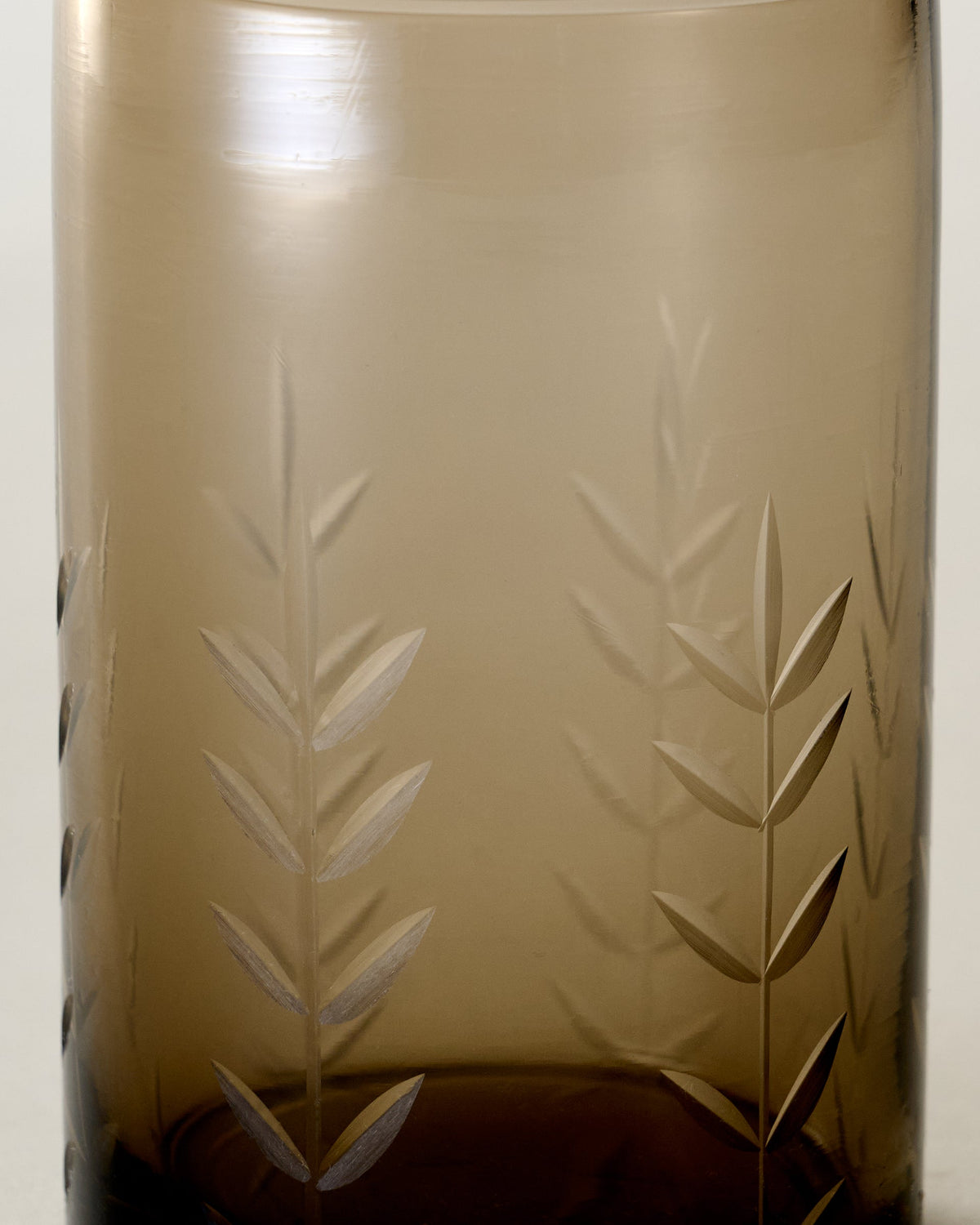 Mavelle Recycled Etched Glass Tumbler, Brown drinking glass - Side View