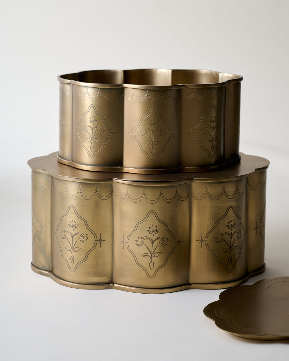 Mavelle Antique Brass Fluted Canister kitchen storage piece - Styled in Room