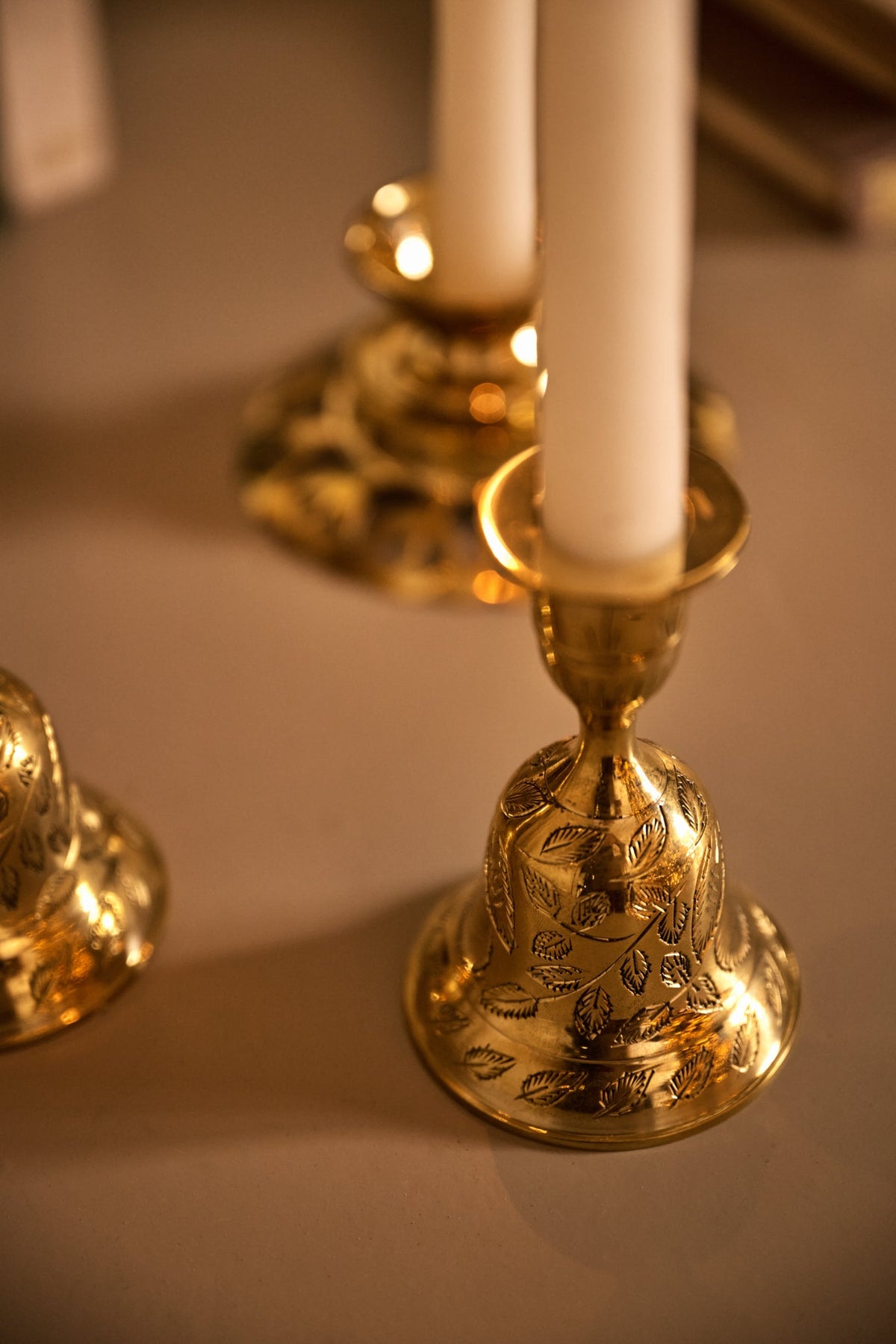 Mavelle Etched Solid Brass Bell Taper Holder candle holder - Alternate View