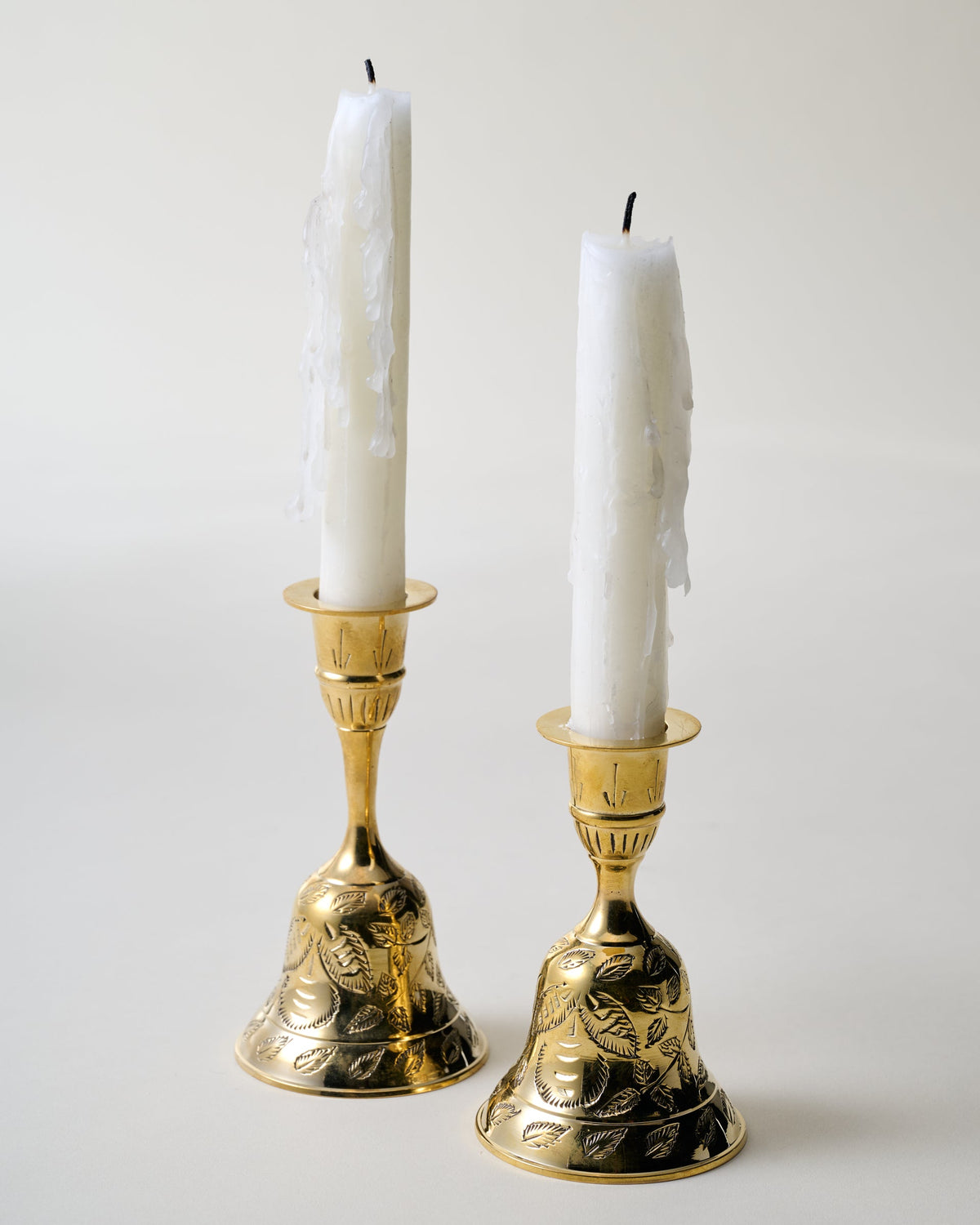 Mavelle Etched Solid Brass Bell Taper Holder candle holder - Detail View