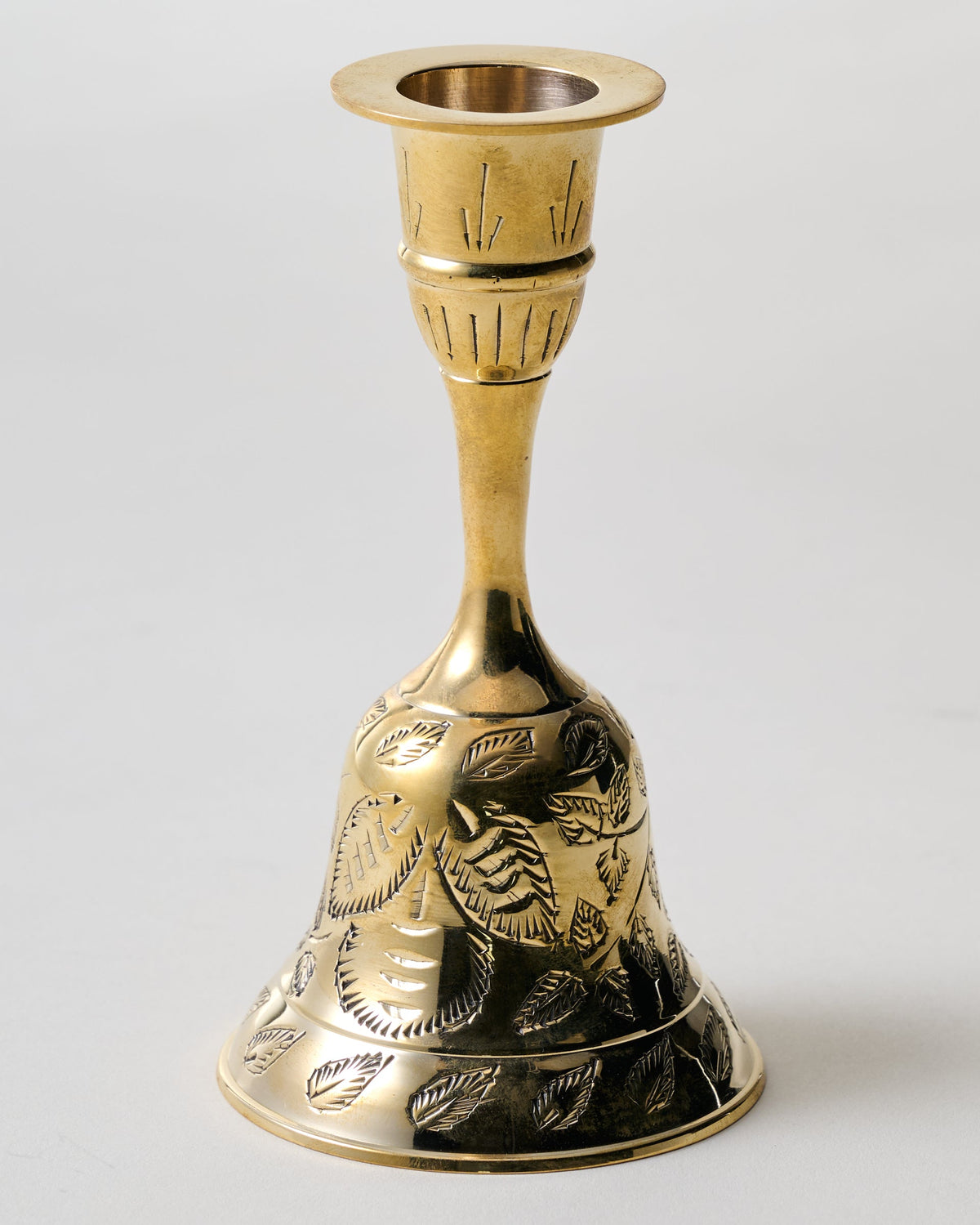 Mavelle Etched Solid Brass Bell Taper Holder candle holder - Styled in Room