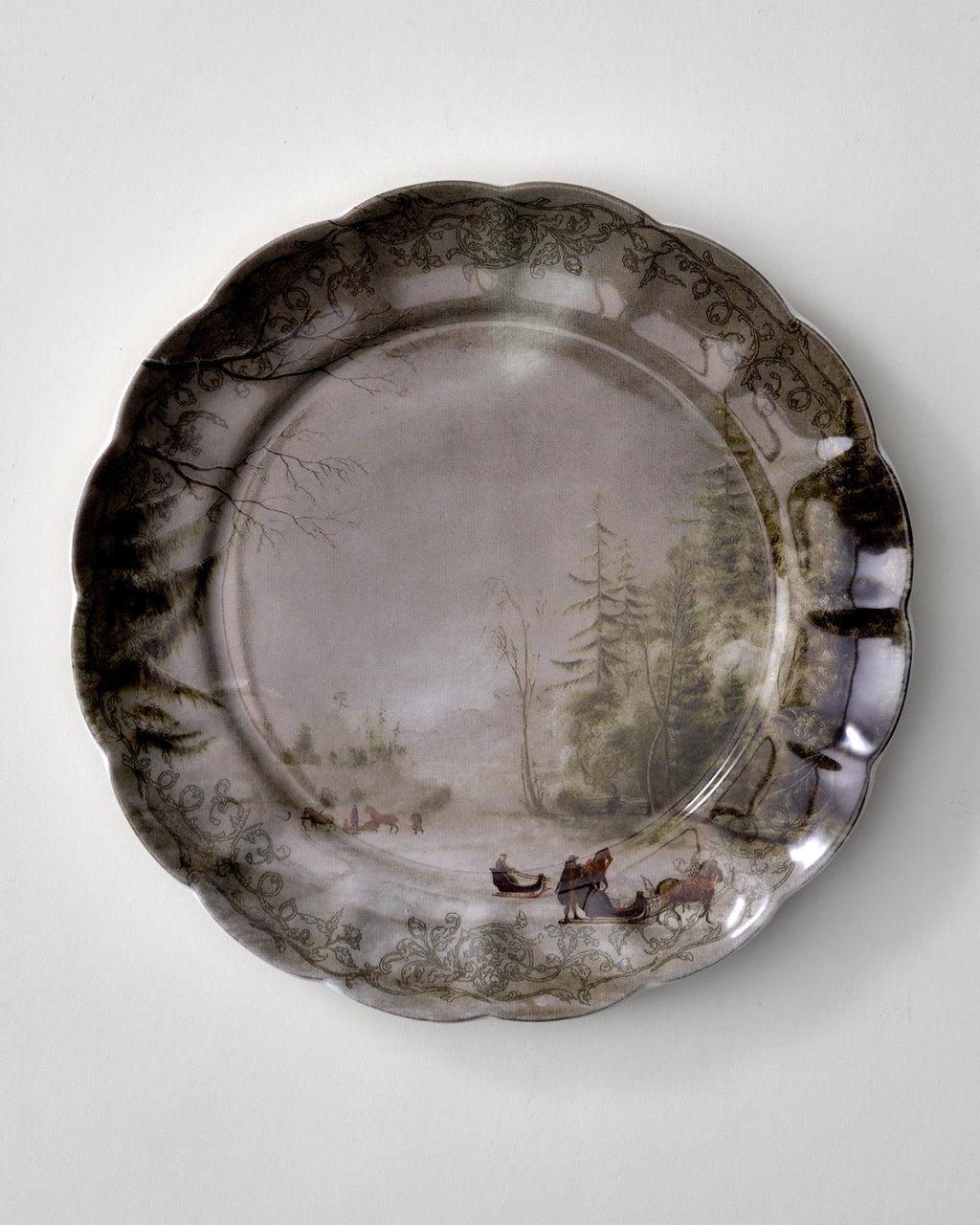Mavelle Classic Christmas Scene Sledding Dessert Plate dinnerware set - Detail View