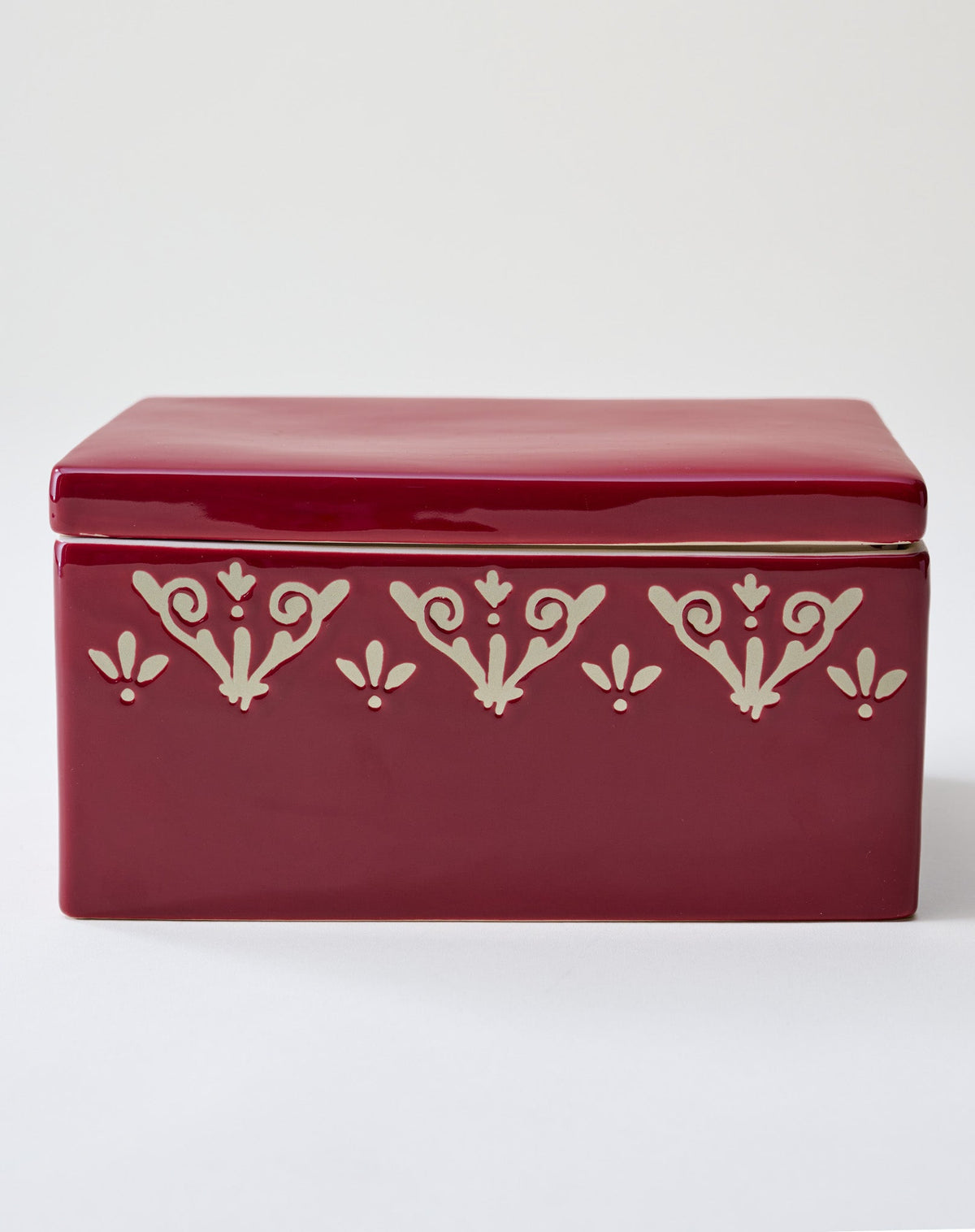 Mavelle Heirloom Noel Ceramic Canister kitchen storage piece - Styled in Room