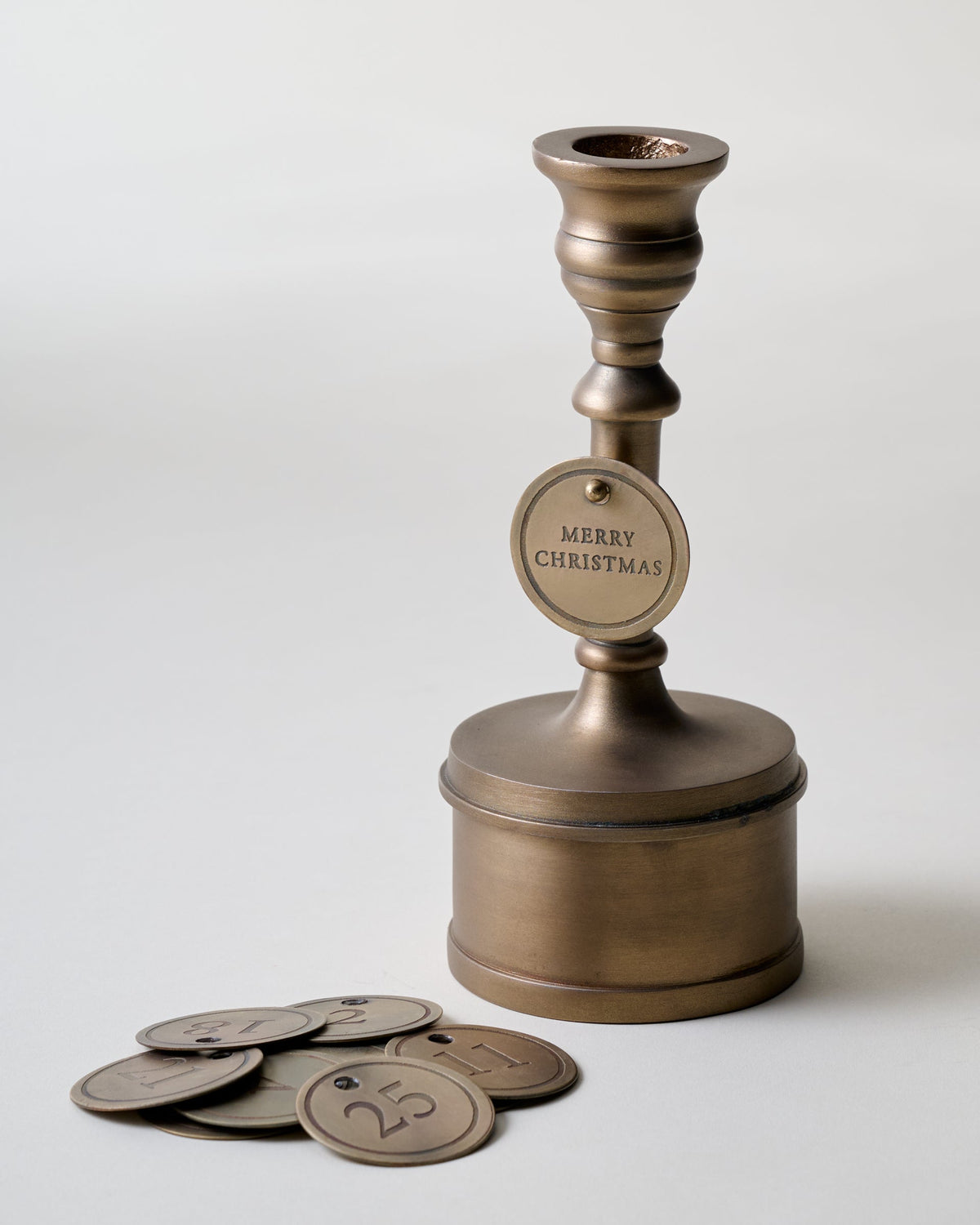 Mavelle Antique Brass Taper Holder Countdown candle holder - Detail View