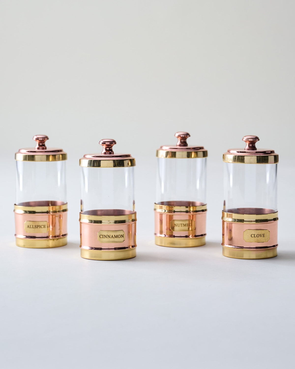 Mavelle Antique Copper and Glass Spice Jars Set of Four kitchen storage piece