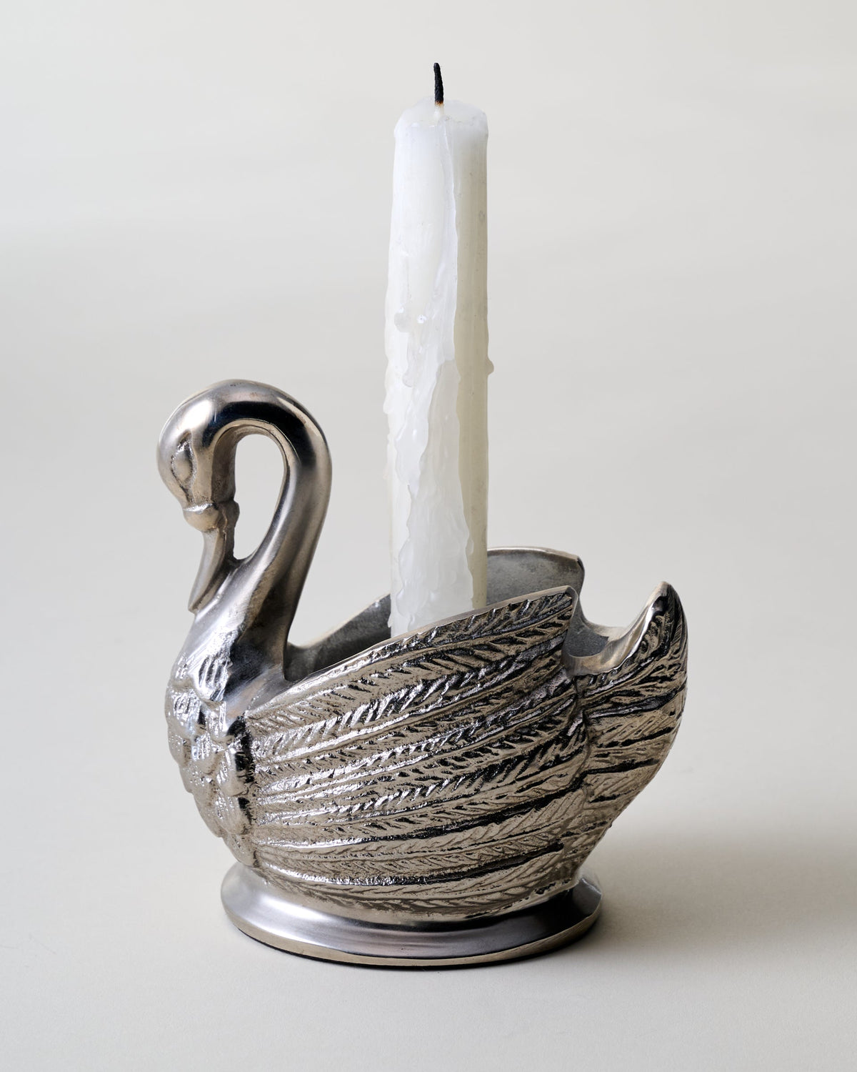 Mavelle Antique Inspired Pewter Swan Taper Holder candle holder - Detail View