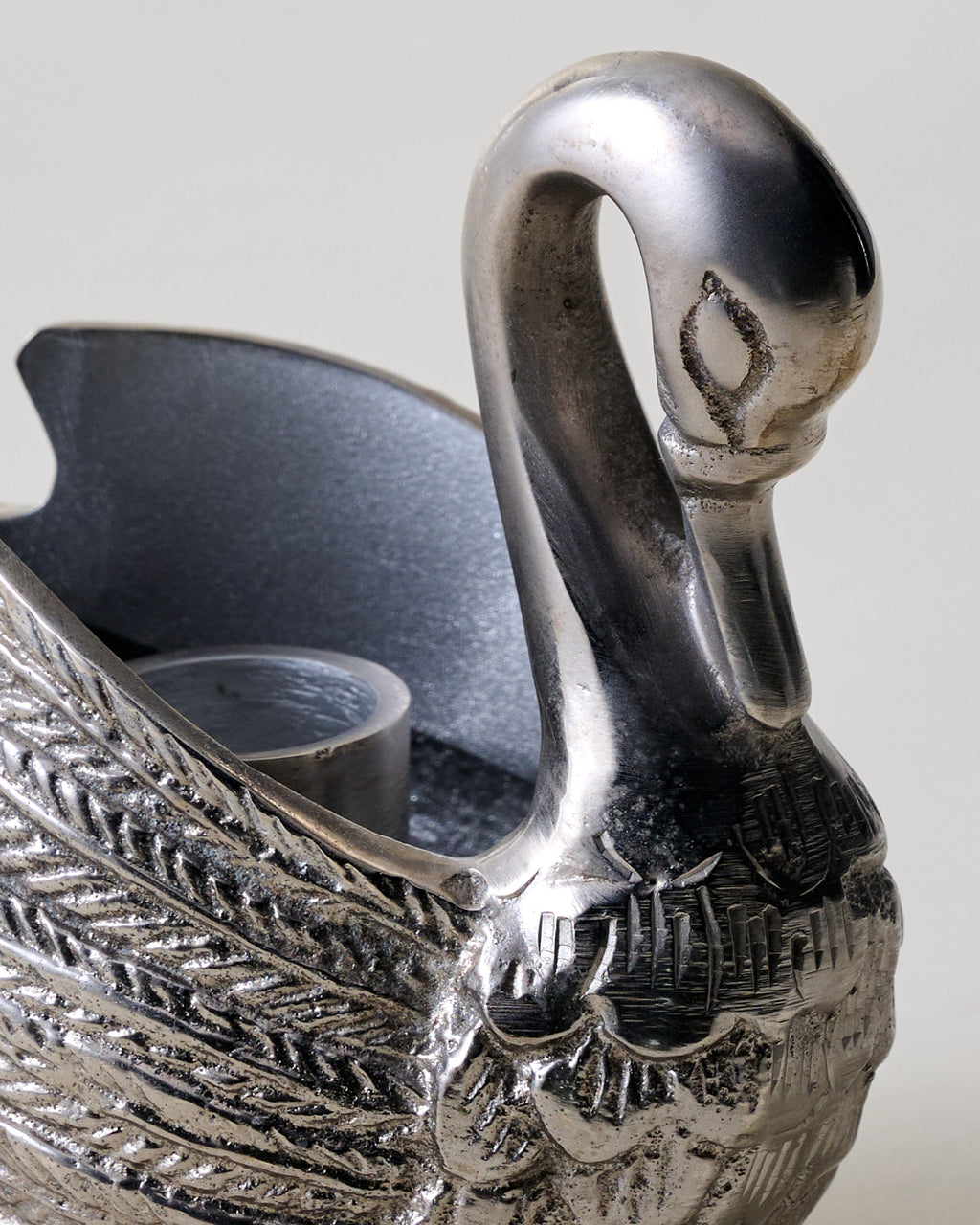 Mavelle Antique Inspired Pewter Swan Taper Holder candle holder - Styled in Room