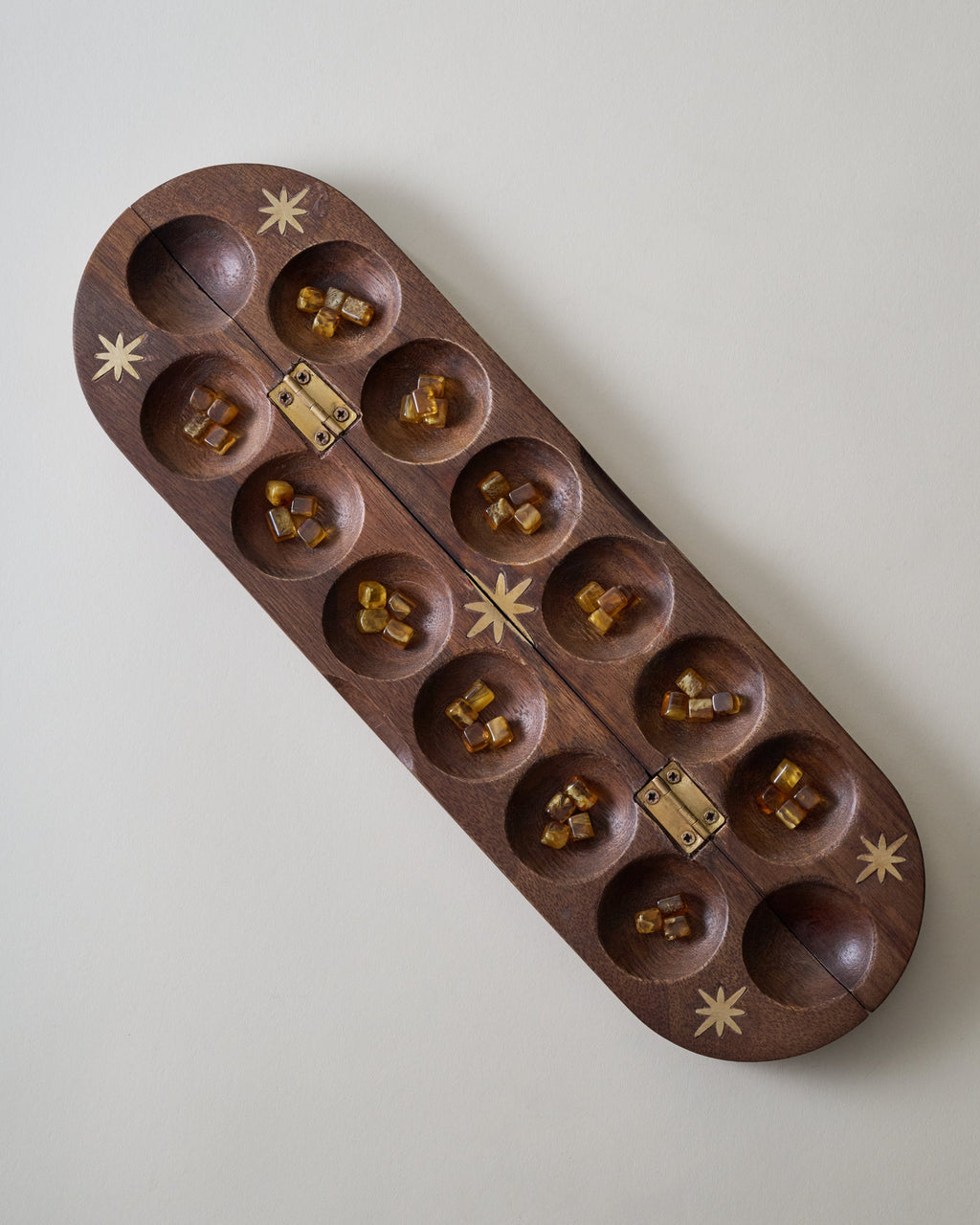 Mavelle Wood and Brass Inlay Star Mancala decorative accent - Detail View