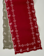 Mavelle Olive & Red Cross Stitch Winter Tulip Reversible Table Runner - 73"x15" table runner - Detail View