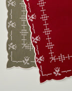 Mavelle Olive & Red Cross Stitch Winter Tulip Reversible Table Runner - 73"x15" table runner
