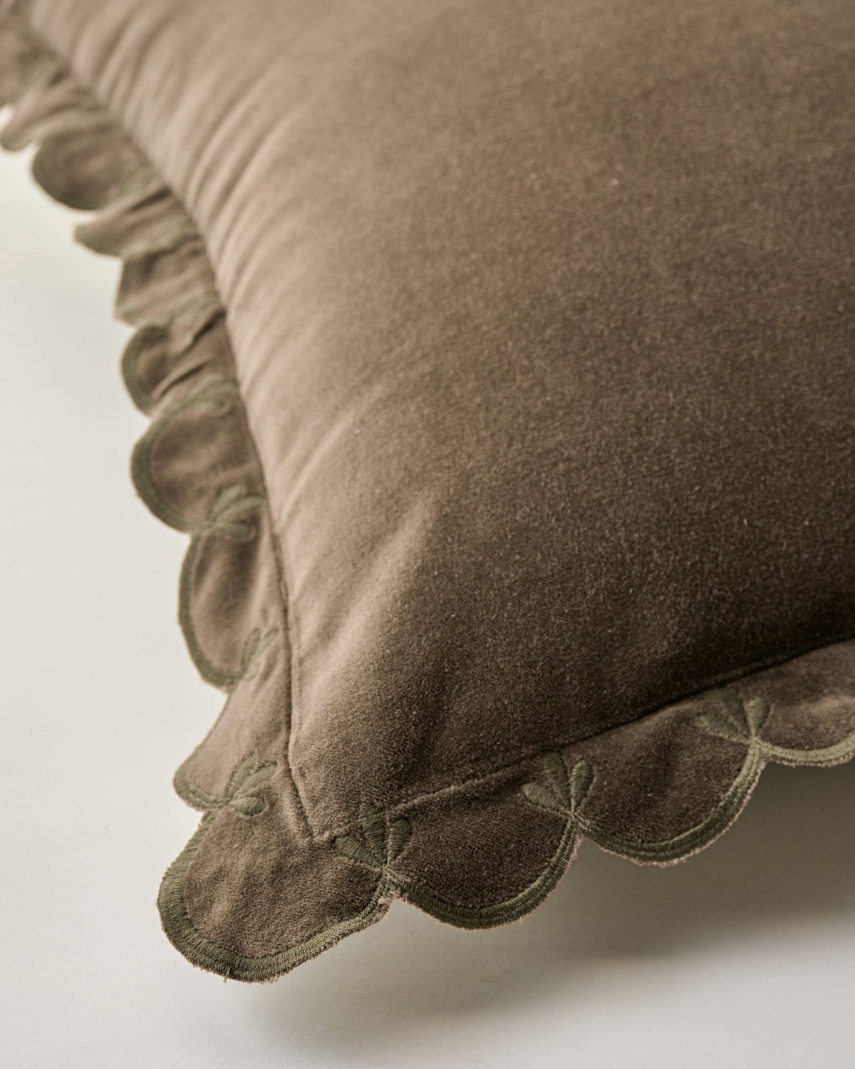 Mavelle Green Velvet Scallop Edge Sham pillow sham - Styled in Room