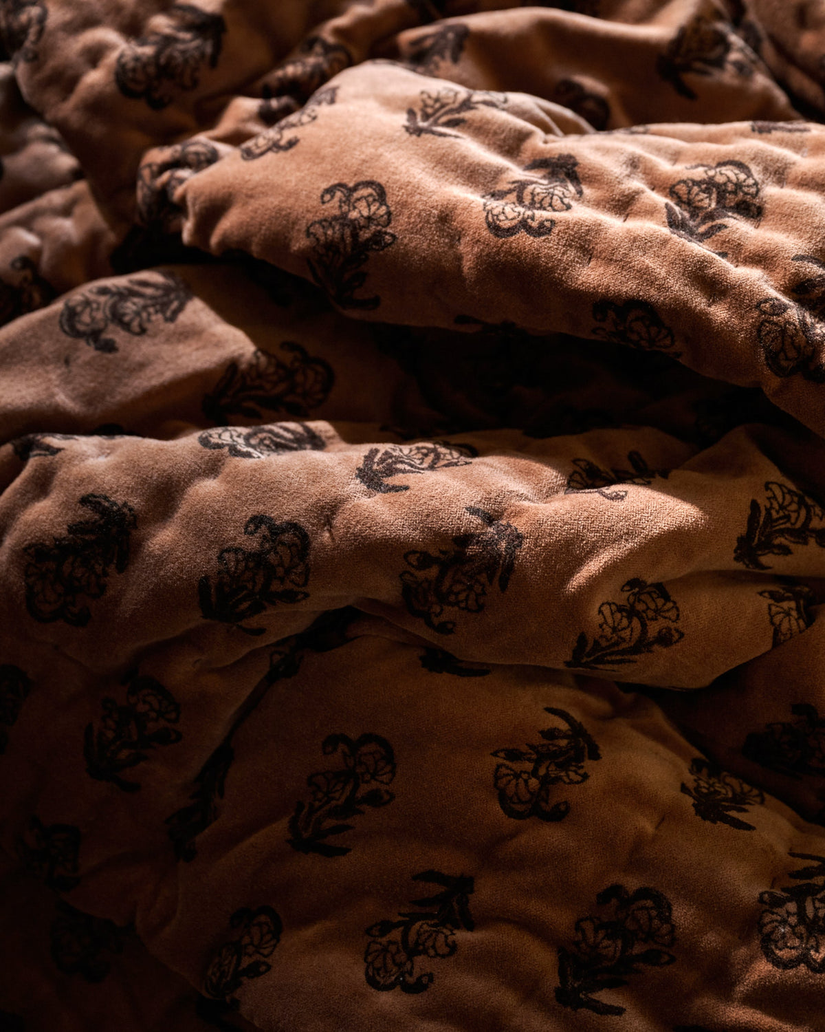 Mavelle Aster Block Print Velvet Quilt quilt - Detail View