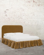 Mavelle Poppy Ruffle Velvet Upholstered Bed bed frame - Styled in Room