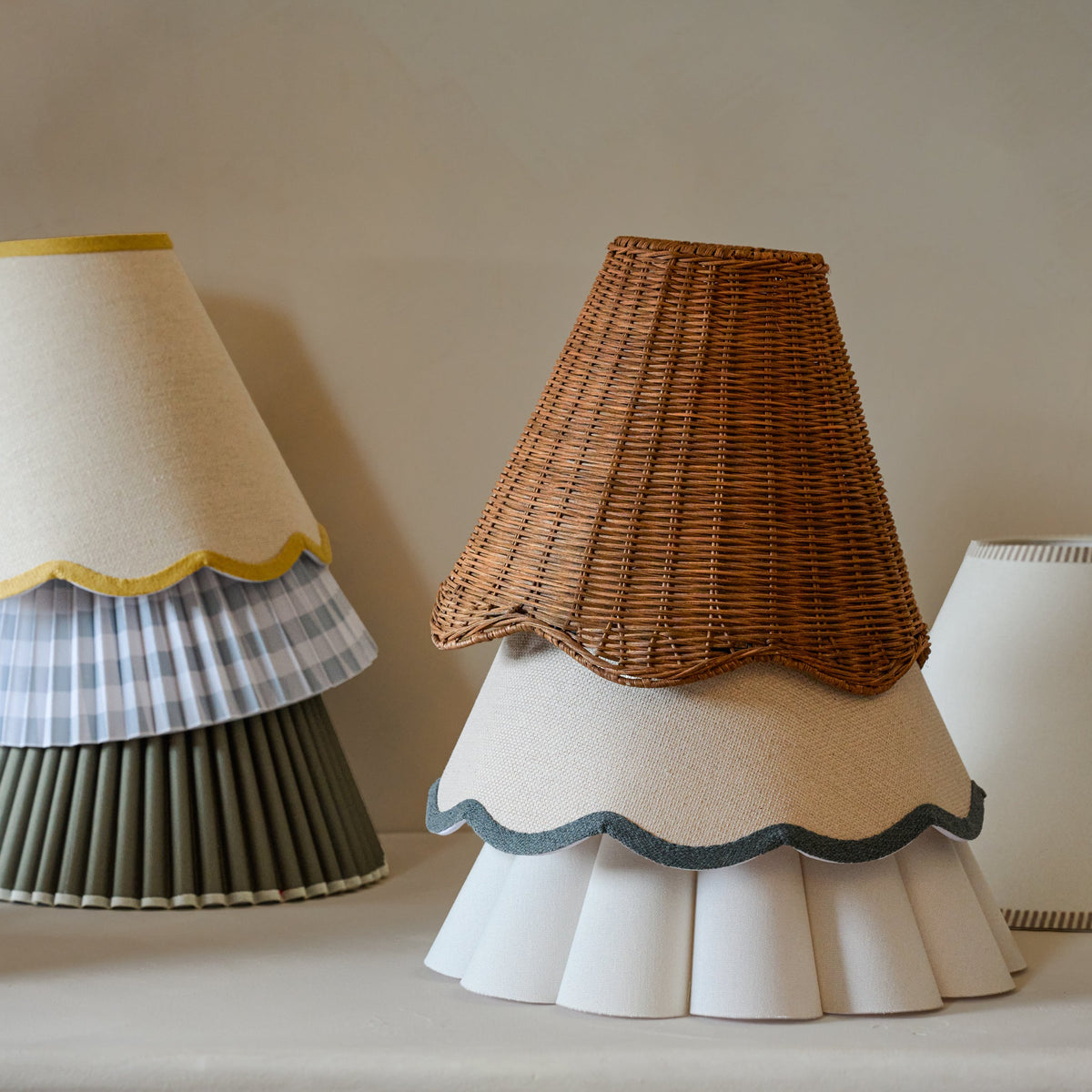 Mavelle Charcoal Wavy Trim Linen Shade lamp shade - Styled in Room