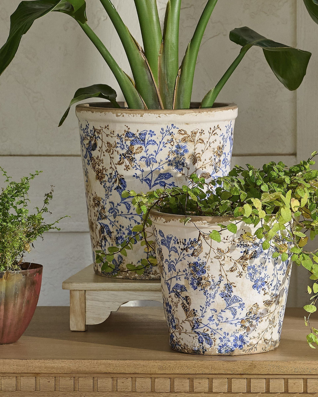 Mavelle Blue and White Distressed Planter planter - Side View