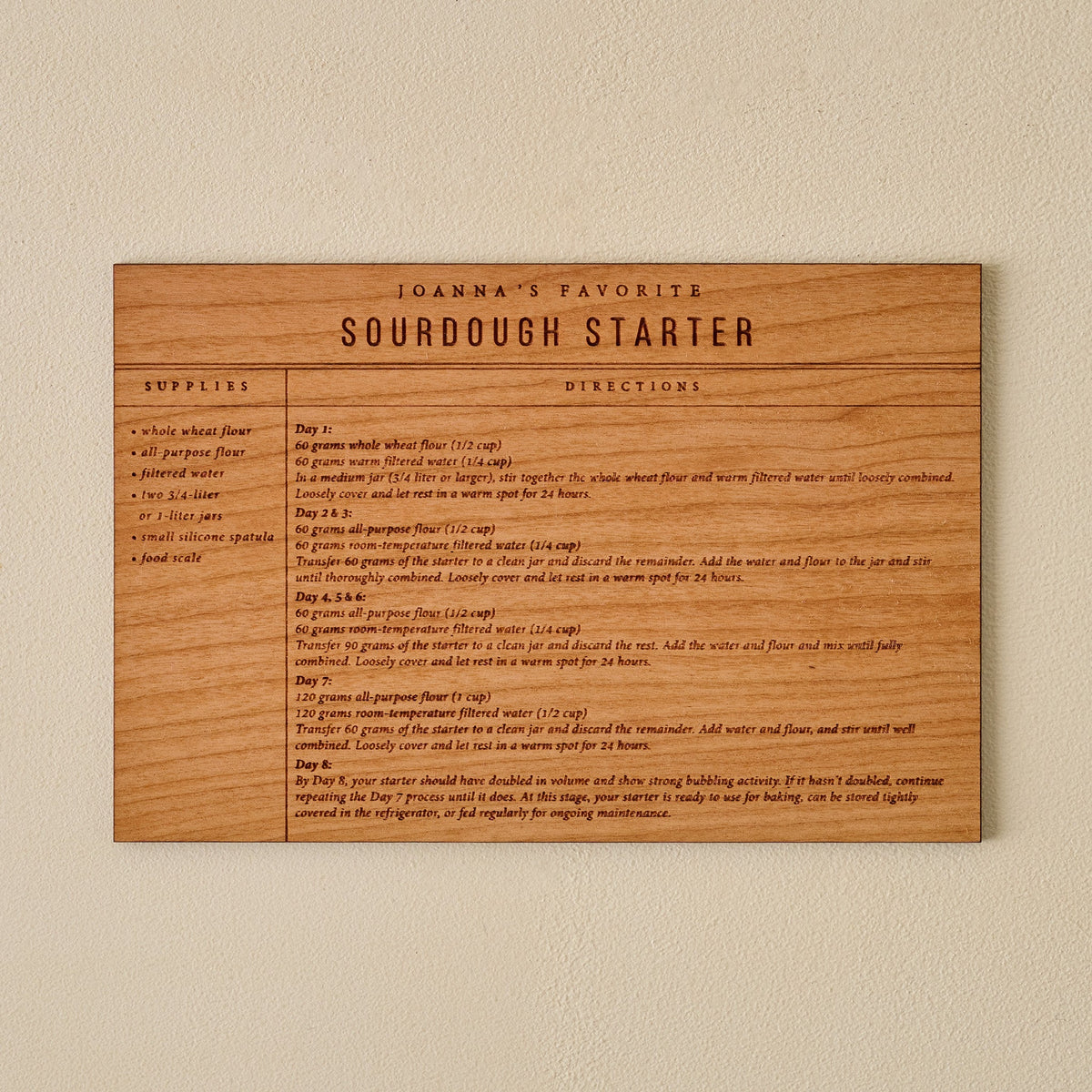 Mavelle Sourdough Starter Wooden Recipe Card kitchen tool - Detail View