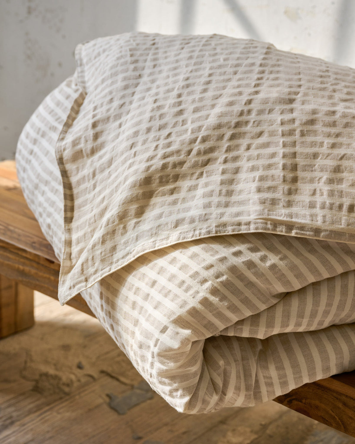 Mavelle Antique White & Oatmeal Stripe Linen Cotton Duvet Cover duvet cover - Detail View