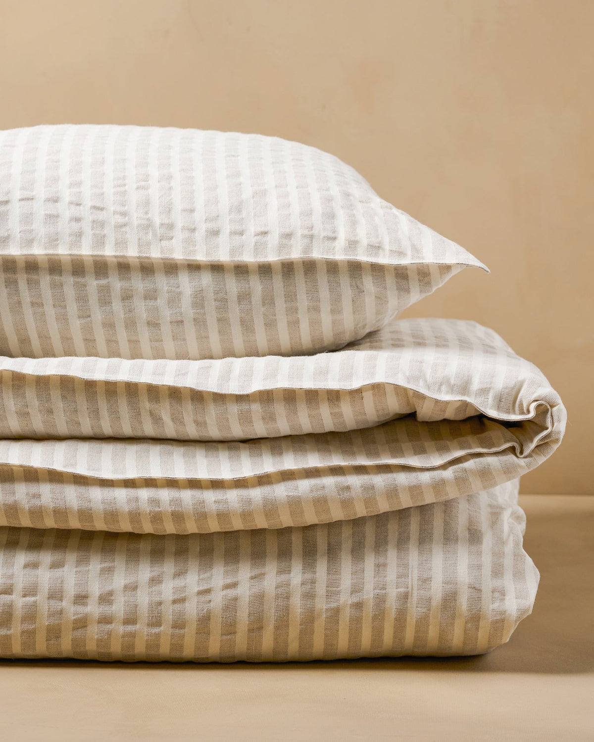 Mavelle Antique White & Oatmeal Stripe Linen Cotton Duvet Cover duvet cover - Styled in Room