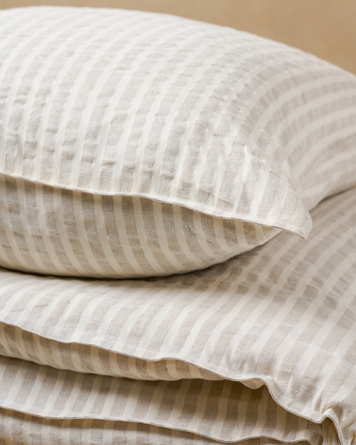 Mavelle Antique White & Oatmeal Stripe Linen Cotton Pillow Sham pillow sham - Detail View
