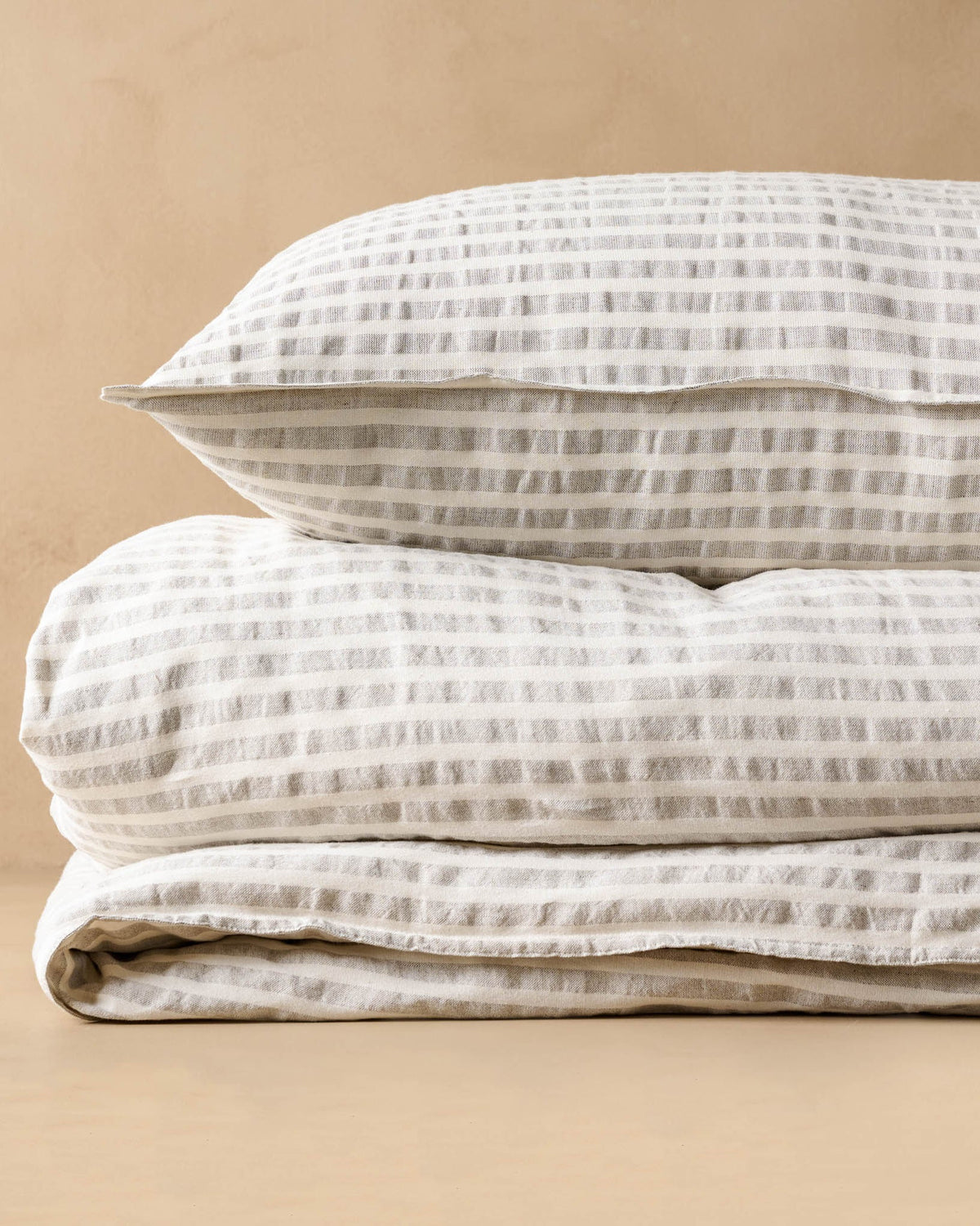 Mavelle Shadow Grey & Antique White Stripe Linen Cotton Duvet Cover duvet cover