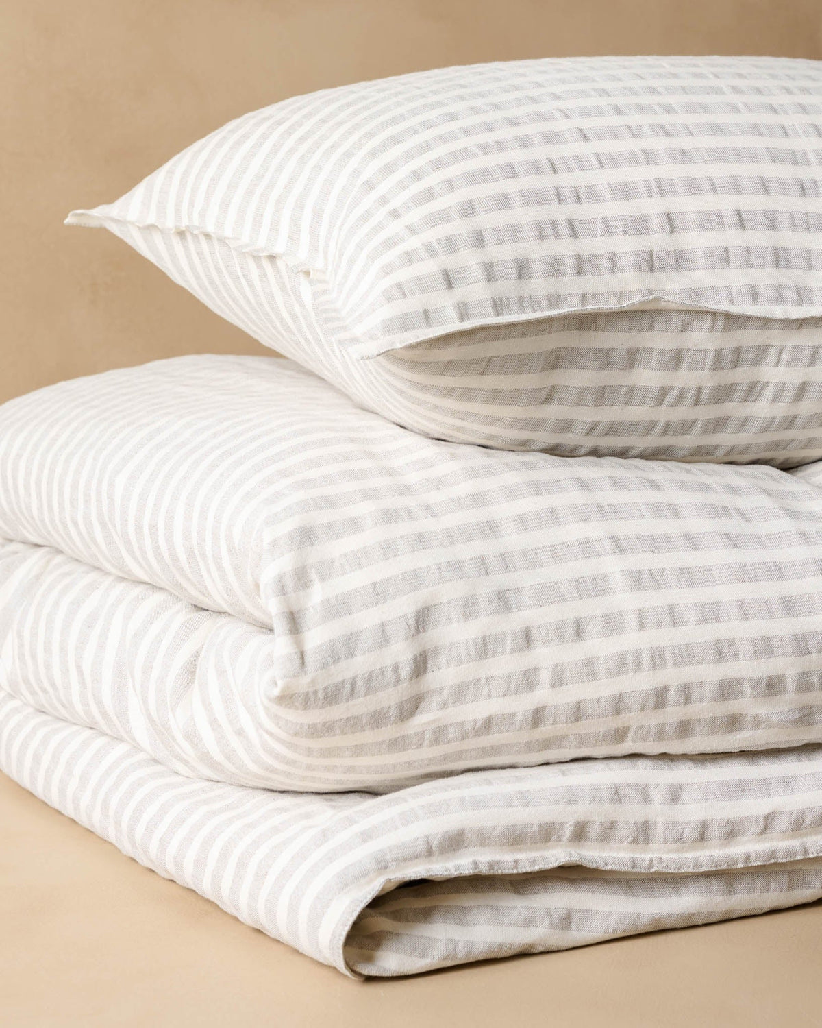 Mavelle Shadow Grey & Antique White Stripe Linen Cotton Pillow Sham pillow sham - Close-Up