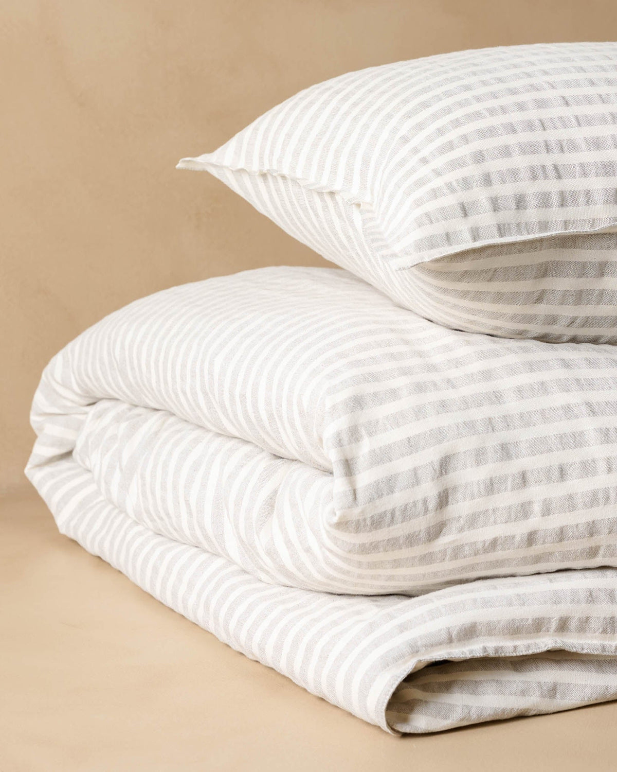 Mavelle Shadow Grey & Antique White Stripe Linen Cotton Duvet Cover duvet cover - Styled in Room