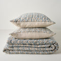 Mavelle Silver Blue Flora Block Print Quilt & Sham Set (King) quilt