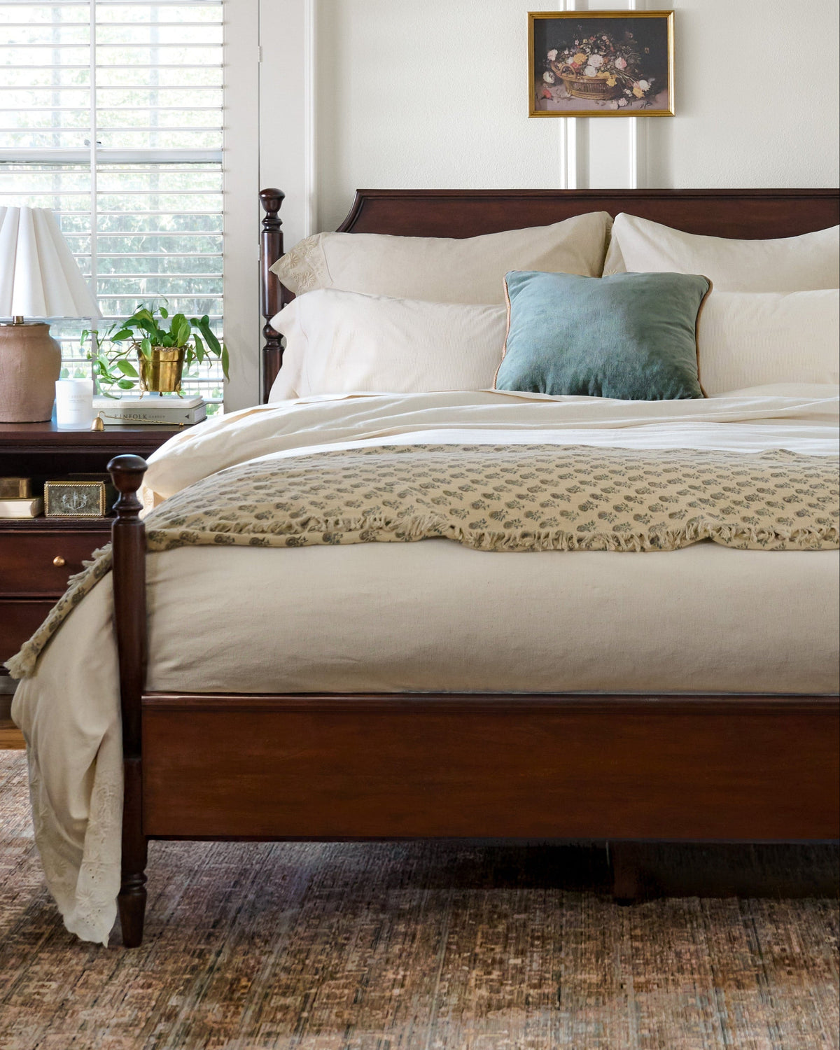Mavelle Miller Solid Mahogany Four Poster Bed with Hand-Carved Wood Trim bed frame - Detail View