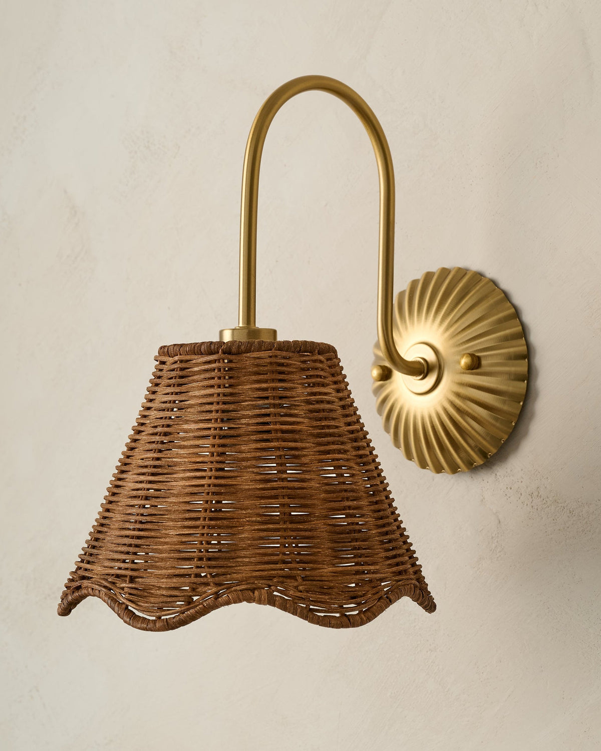 Mavelle Lucinda Rattan Scallop Wired Sconce wall sconce - Detail View