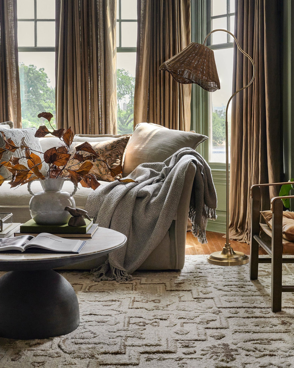 Mavelle Lucinda Rattan Scallop Floor Lamp floor lamp - Styled in Room
