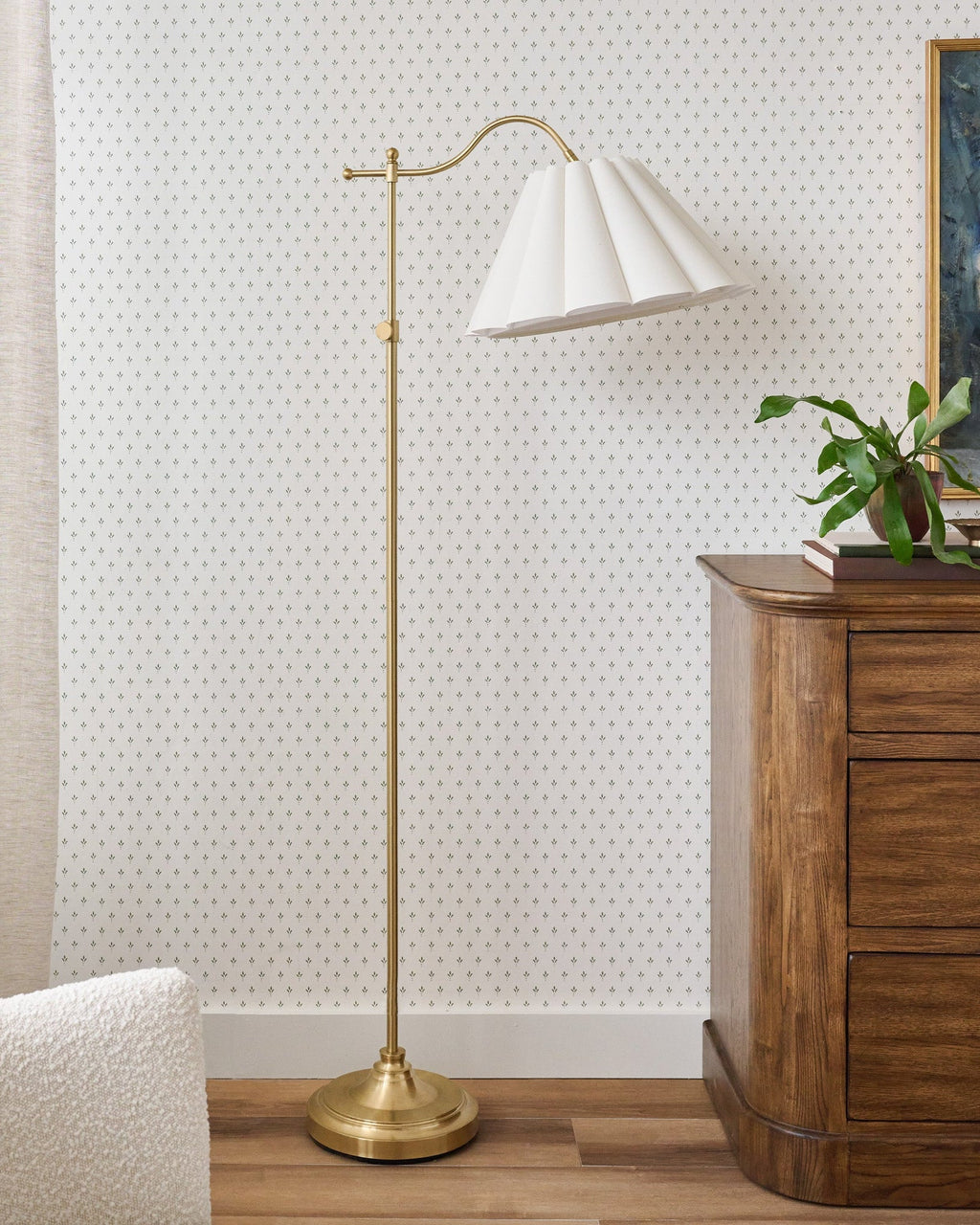 Mavelle Odette Linen Scallop Floor Lamp floor lamp - Detail View