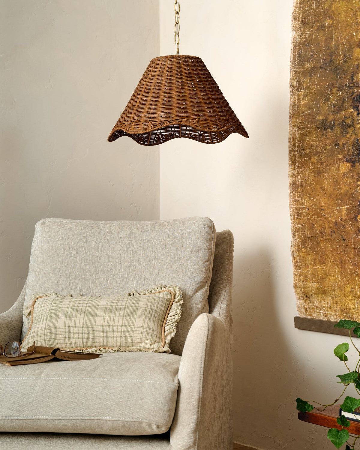 Mavelle Lucinda Rattan Scallop Pendant (14"-17") pendant light - Close-Up