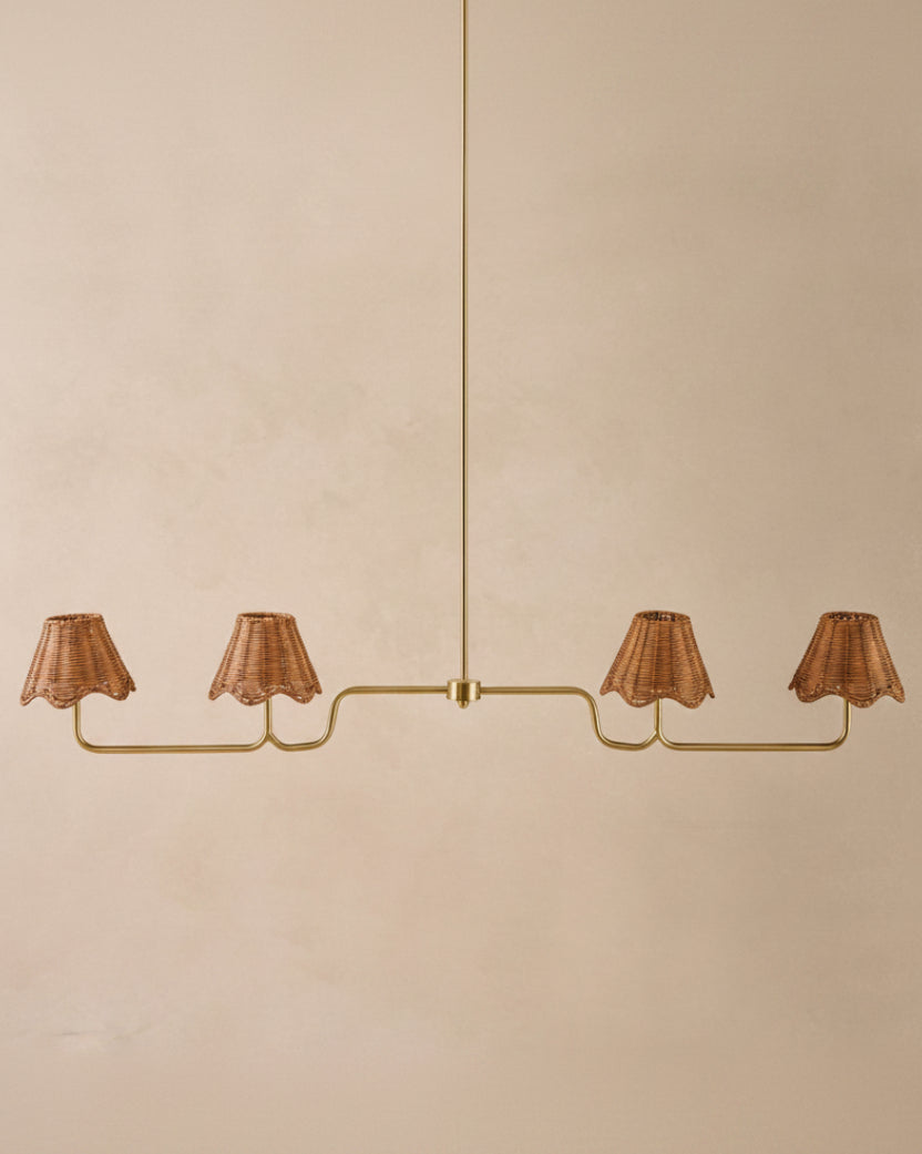 Mavelle Lucinda Rattan Scallop Linear Chandelier chandelier - Detail View