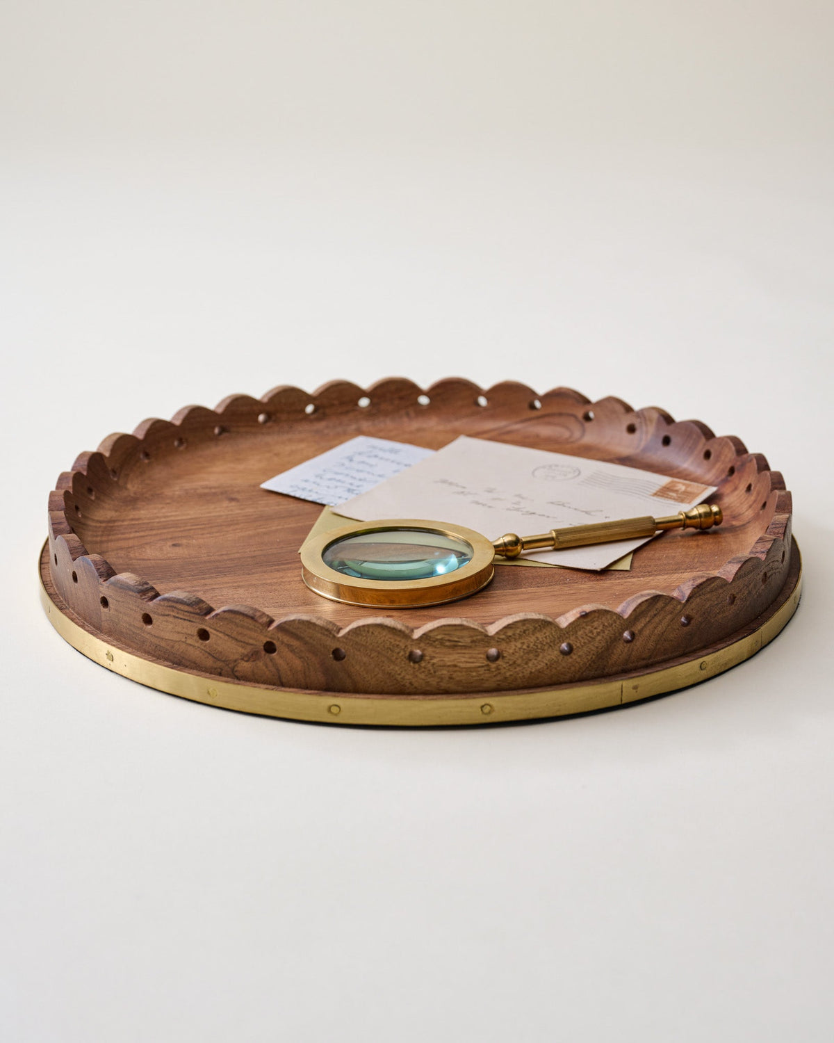 Mavelle Georgie Brass Inlay Wood Tray decorative tray - Detail View