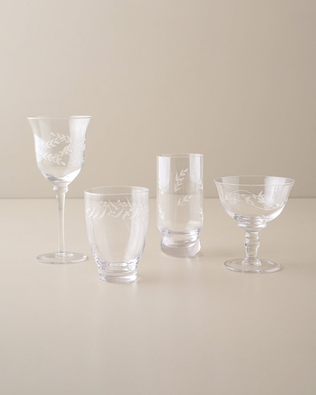 Mavelle Vintage-Inspired Etched Glass Drinkware Bundle drinking glass - Detail View