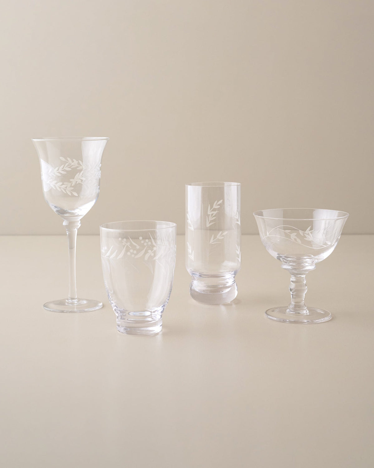 Mavelle Vintage-Inspired Etched Glass Drinkware Bundle drinking glass - Detail View