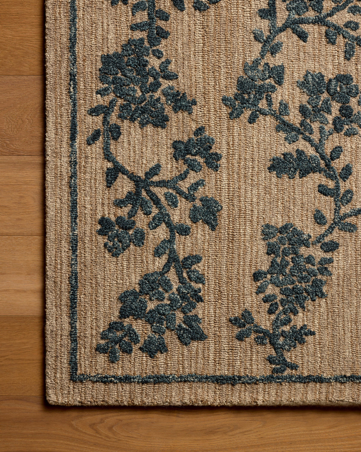 Mavelle Winslet Latte Navy area rug - Styled in Room