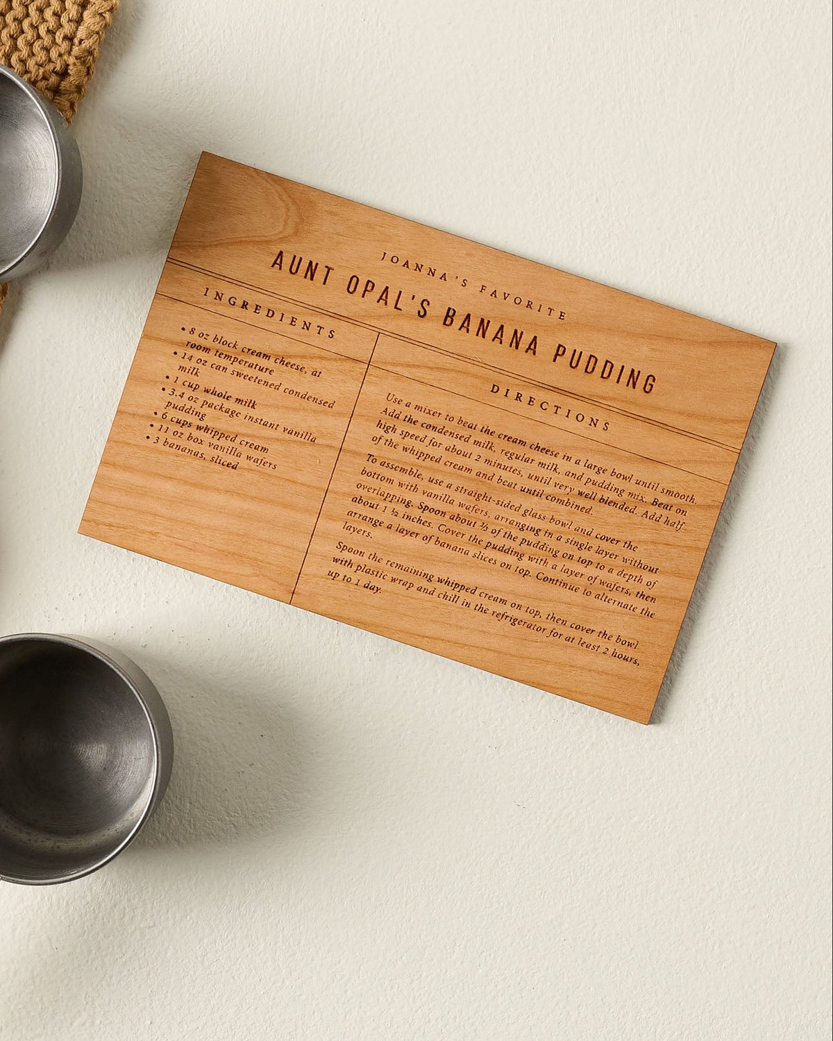 Mavelle Banana Pudding Wooden Recipe Card kitchen tool - Detail View