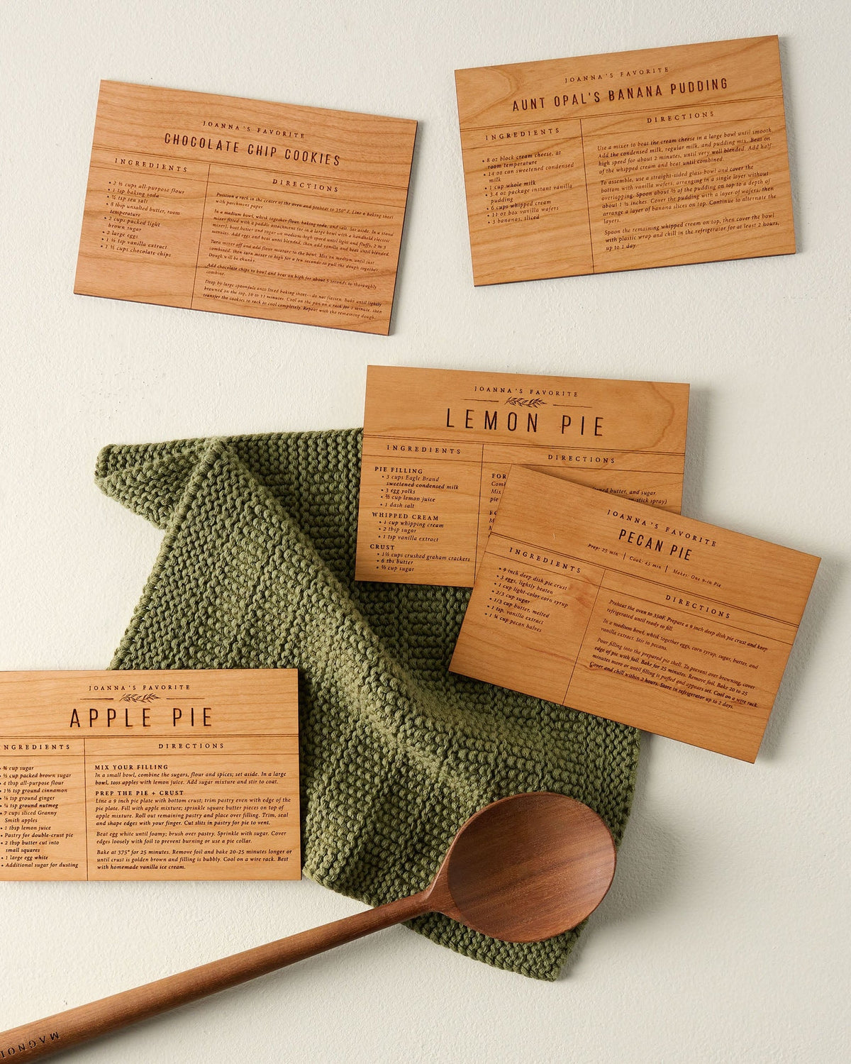 Mavelle Banana Pudding Wooden Recipe Card kitchen tool - Styled in Room