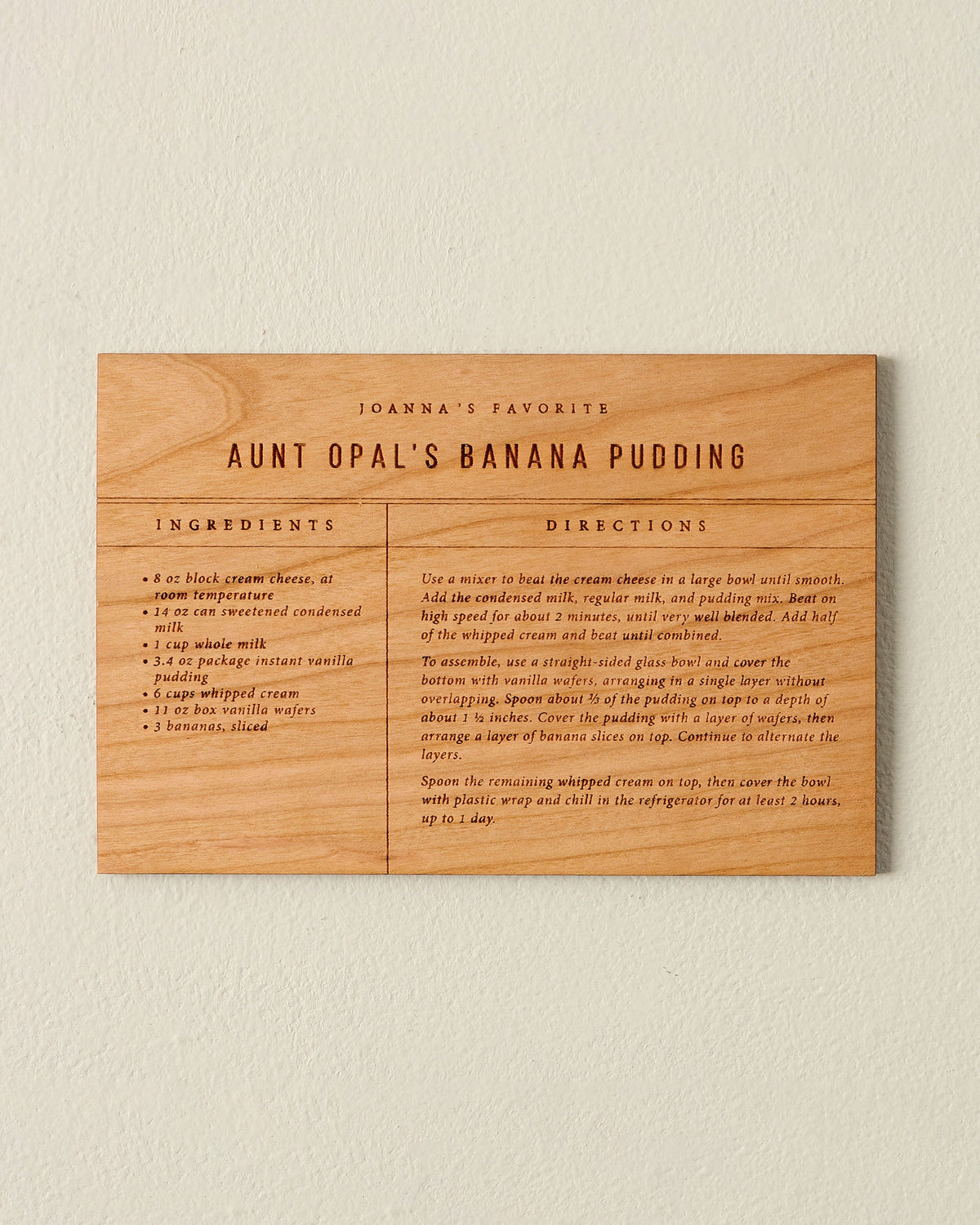 Mavelle Banana Pudding Wooden Recipe Card kitchen tool