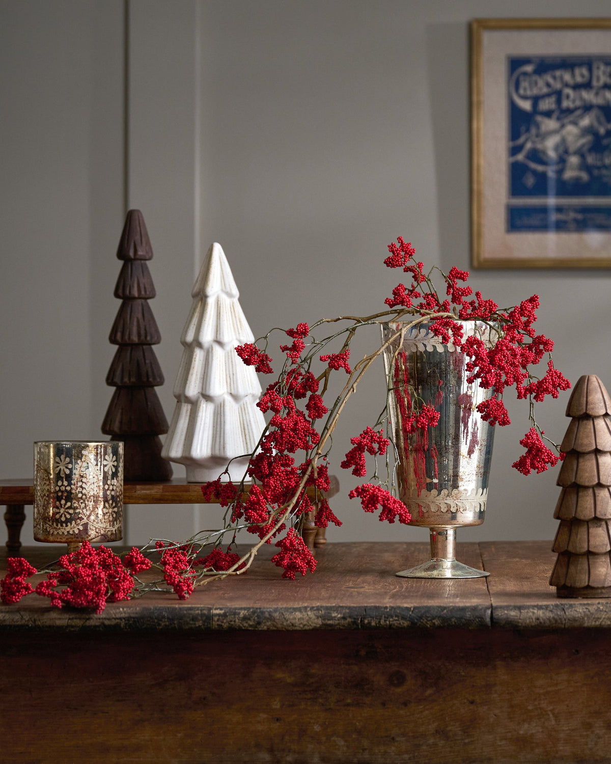 Mavelle Oversized Red Berry Hanging Pick faux floral stem - Detail View