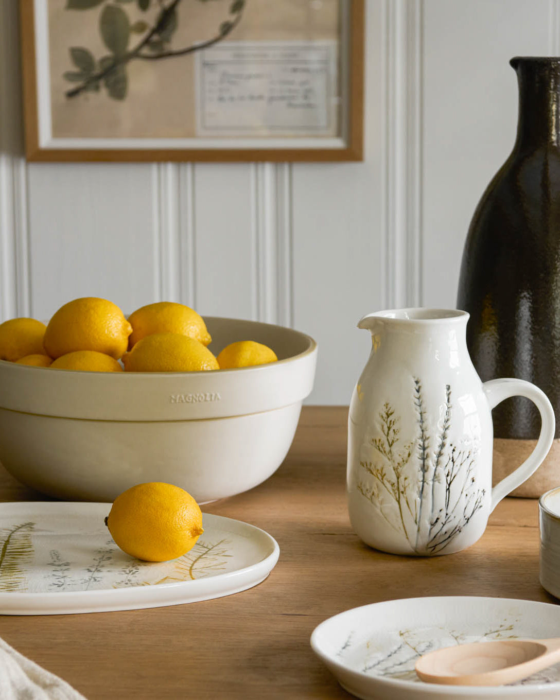 Mavelle Pressed Floral Ceramic Pitcher pitcher - Close-Up