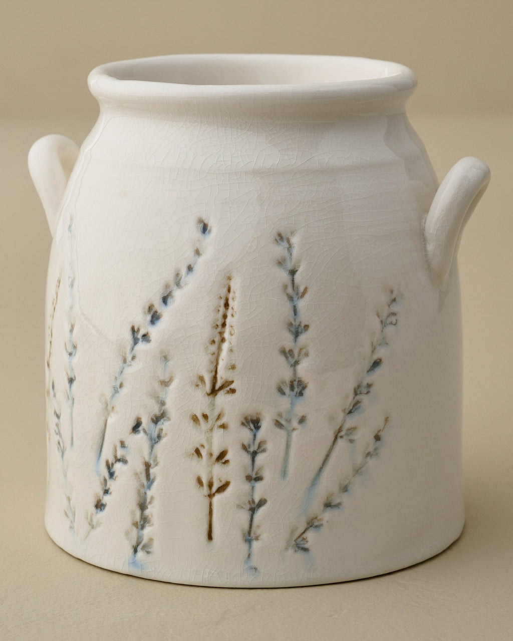Mavelle Pressed Floral Utensil Crock kitchen storage piece - Detail View
