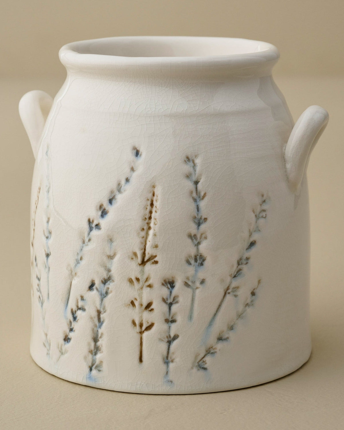 Mavelle Pressed Floral Utensil Crock kitchen storage piece - Detail View