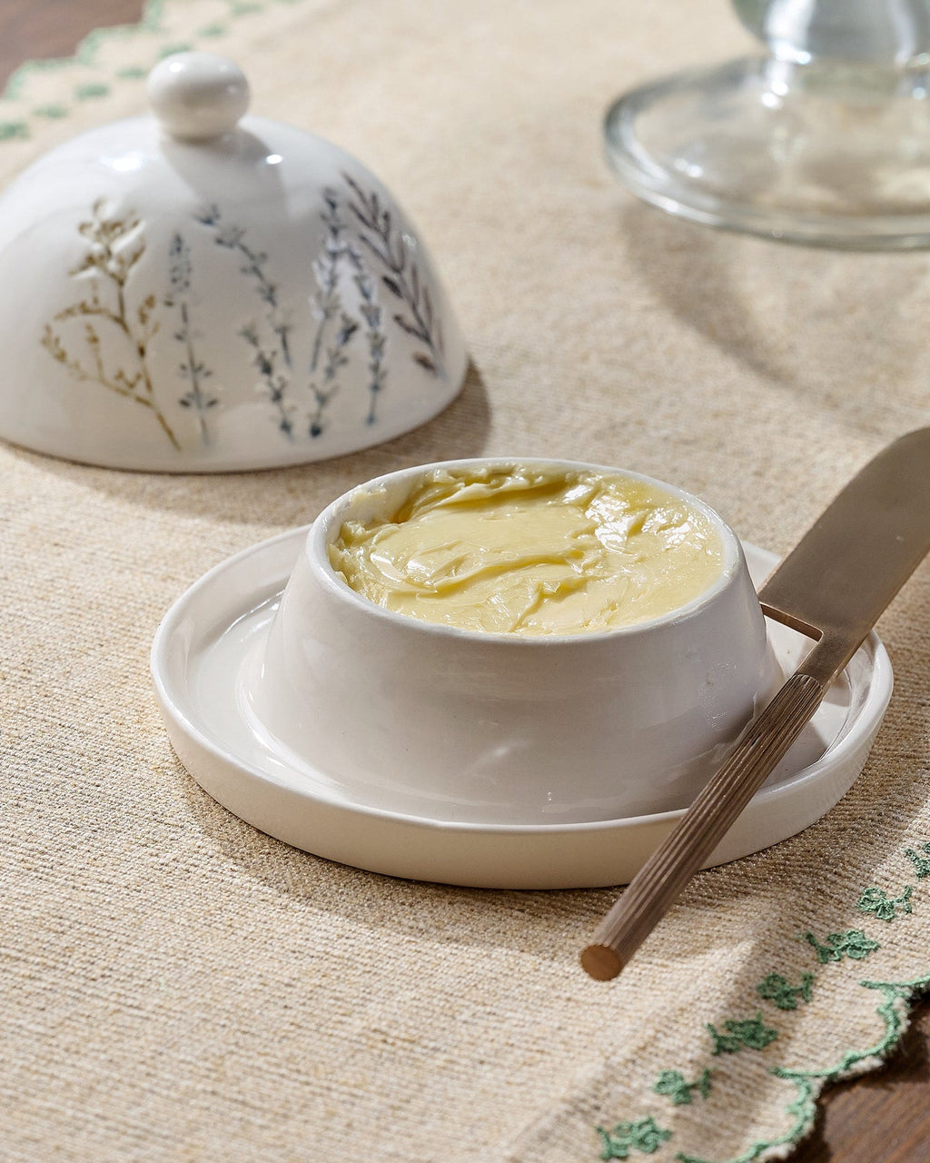 Mavelle Pressed Floral Ceramic Butter Dish kitchen storage piece - Detail View