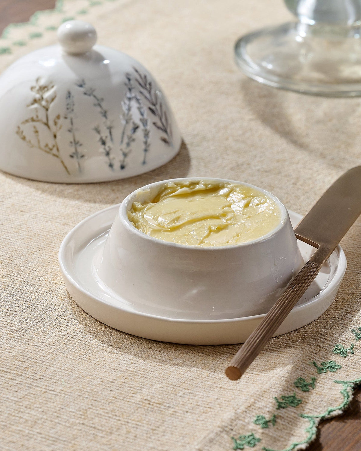 Mavelle Pressed Floral Ceramic Butter Dish kitchen storage piece - Detail View