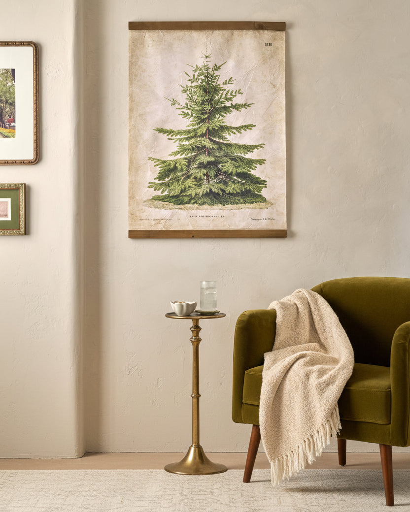 Mavelle Vintage Christmas Fir Tapestry wall tapestry - Styled in Room