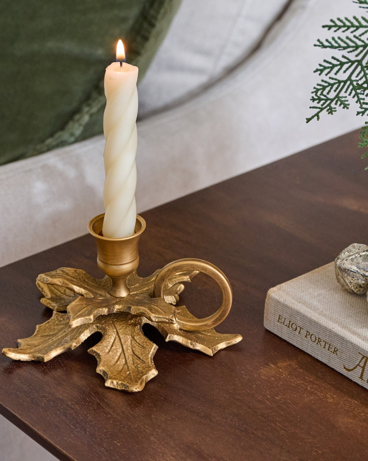 Mavelle Brass Holly Candle Holder with Handle candle holder - Detail View